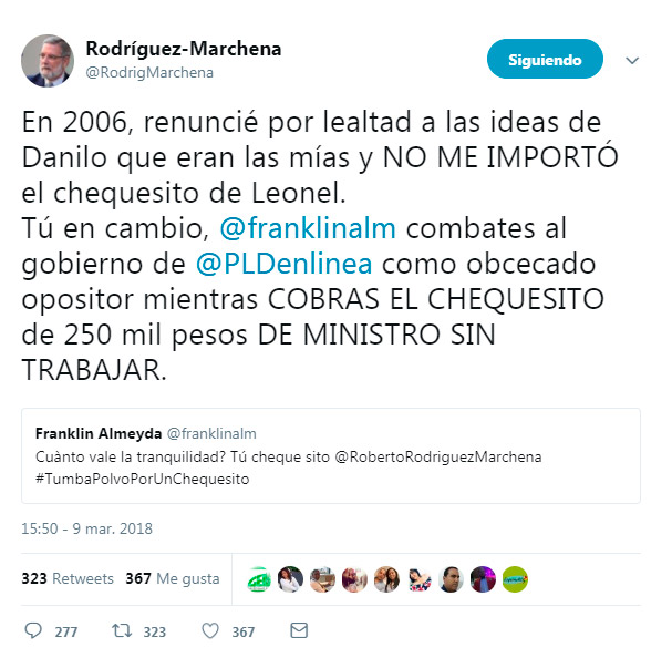 Rodríguez Marchena responde Almeyda: “Tú cobras el chequecito de ministro sin trabajar” 9 Rodríguez Marchena responde Almeyda: “Tú cobras el chequecito de ministro sin trabajar”