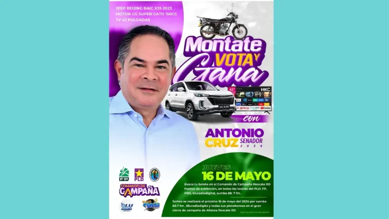 Video - Candidato al Senado, Antonio Cruz, anuncia gran rifa en cierre de campaña 1 Video – Candidato al Senado, Antonio Cruz, anuncia gran rifa en cierre de campaña