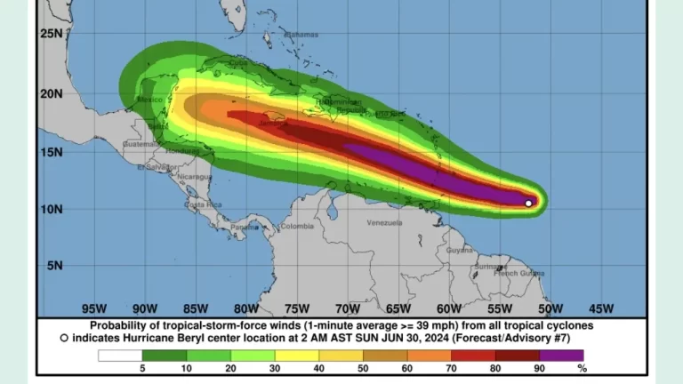 Huracán Beryl subió a 120 km/h en menos de 24 horas en el Atlántico
