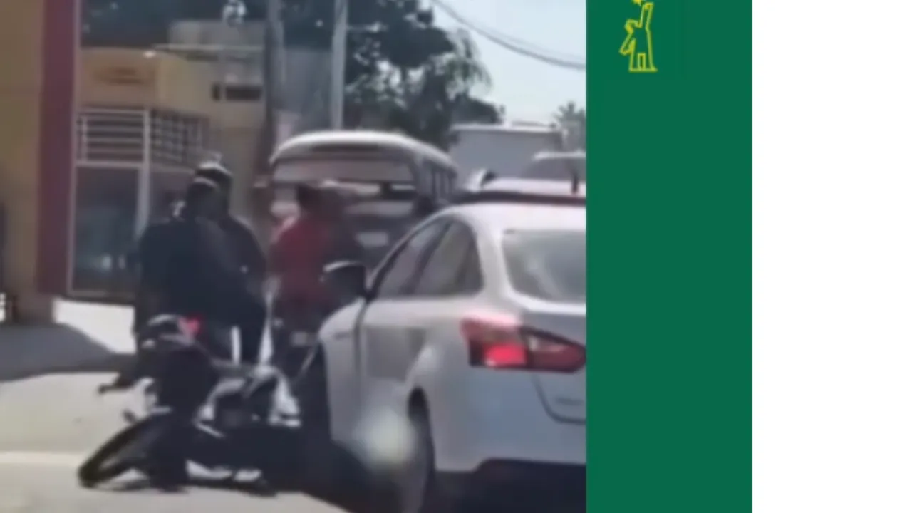 Motorista le lanza peñón a carro