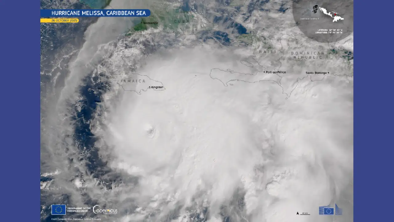 Huracán Melissa . | ESA/Copernicus Sentinel-3 – CC BY-SA 3.0 IGO