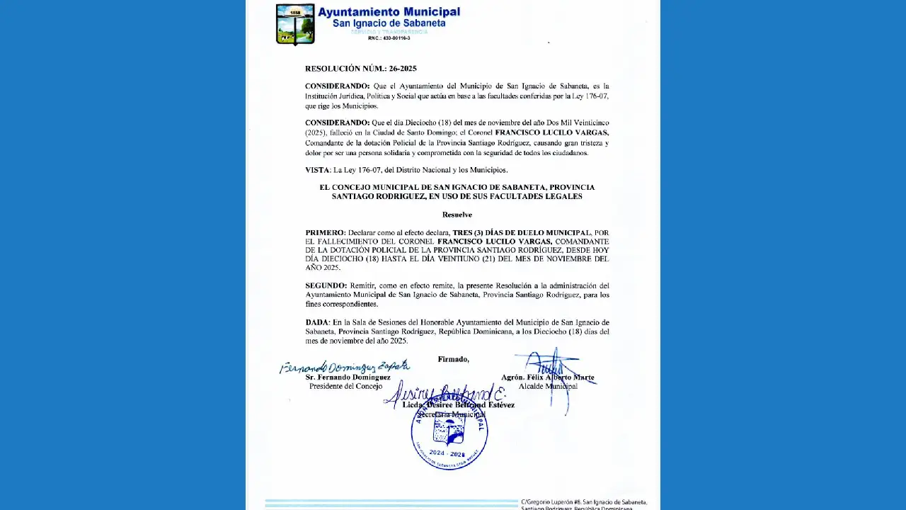 Ayuntamiento de Sabaneta declara tres días de duelo municipal por fallecimiento del coronel Francisco Lucilo Vargas 3 Duelo municipal coronel Lucilo