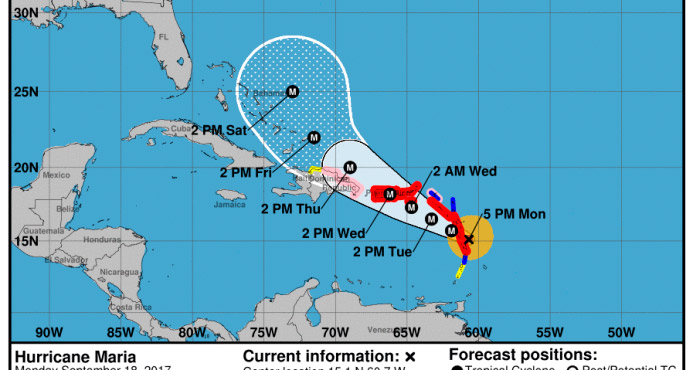 Esta es la trayectoria proyectada que seguirá María. (Fuente: NHC)