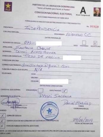 Donni Santana, a quien se le sigue un proceso de incesto, fue inscrito como precandidato en el PLD 1 Donni Santana, a quien se le sigue un proceso de incesto, fue inscrito como precandidato en el PLD