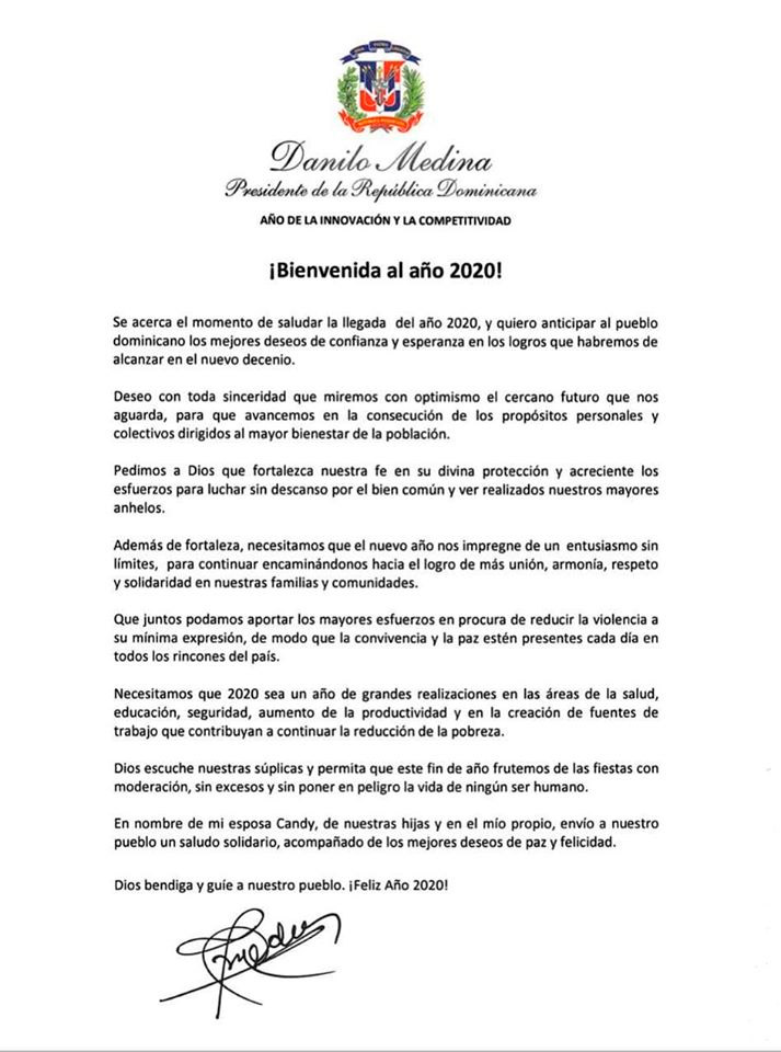 Danilo Medina bienvenida 2020 FE