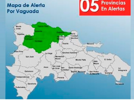 El COE coloca en alerta verde a cinco provincias de la RD ante mal tiempo