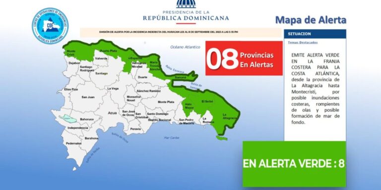 COE coloca ocho provincias en alerta verde por efectos del huracán Lee